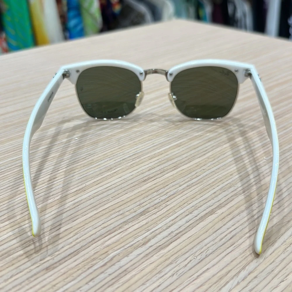 Yellow and White Ray-Ban Sunglasses with Yellow Mirrored Lenses